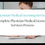 Physician reviewing licensing documents for multi-state application and hospital credentialing requirements.