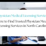 Doctor reviewing licensing documents with North Carolina medical board requirements checklist visible