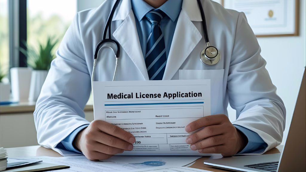Medical licensing consultant assisting physician with malpractice-related application questions.