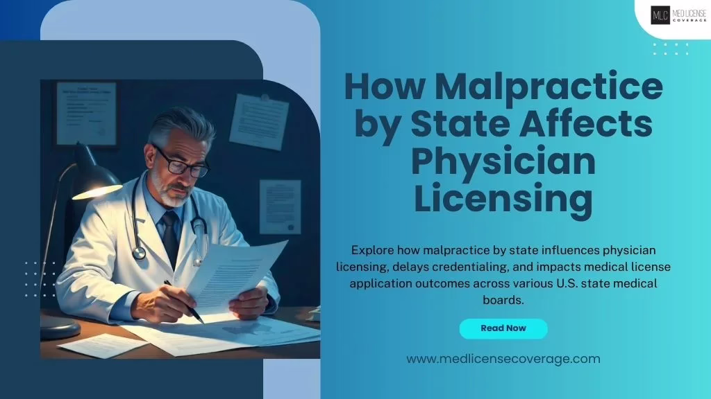 Medical board reviewing malpractice records affecting physician licensing across different U.S. states.